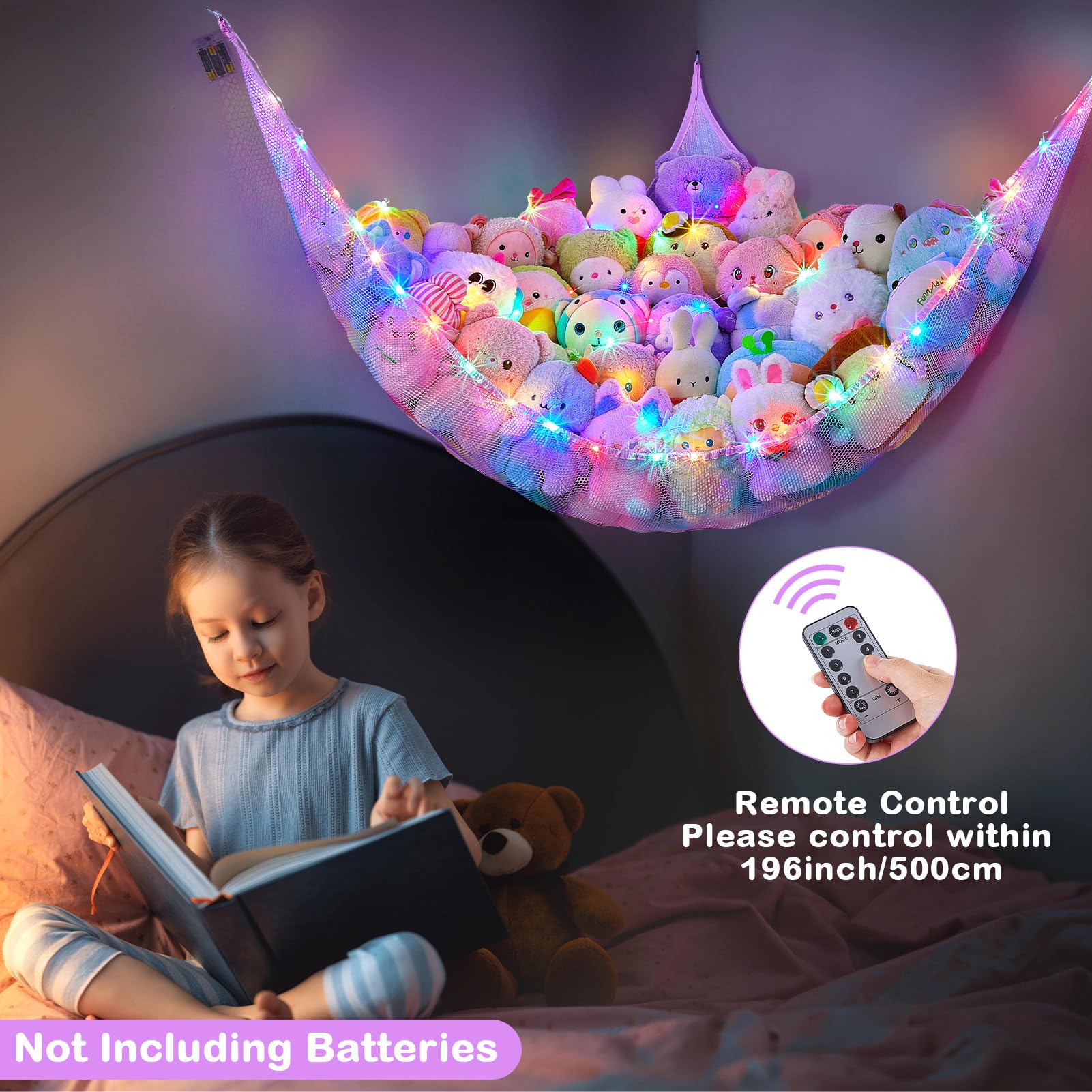 Basumee polyester hammock edge reinforced for durable plush toy storage.