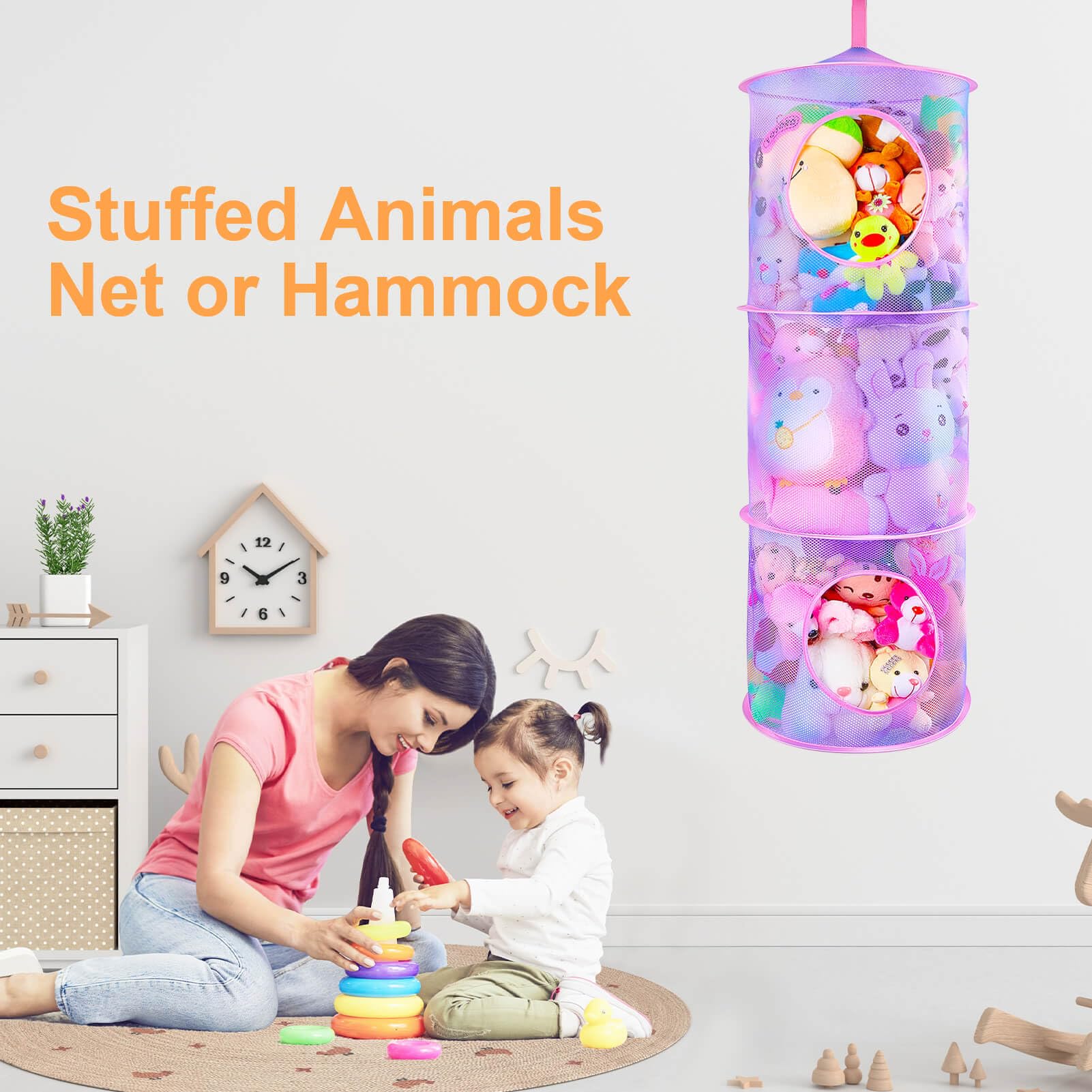 Basumee see-through mesh compartments help spot the right plush quickly.