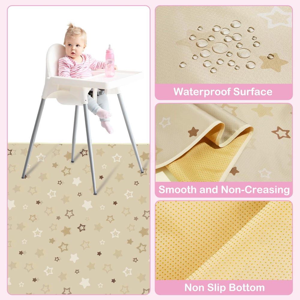 Basumee Splat Mat with brown stars pattern hides messes while protecting floors.