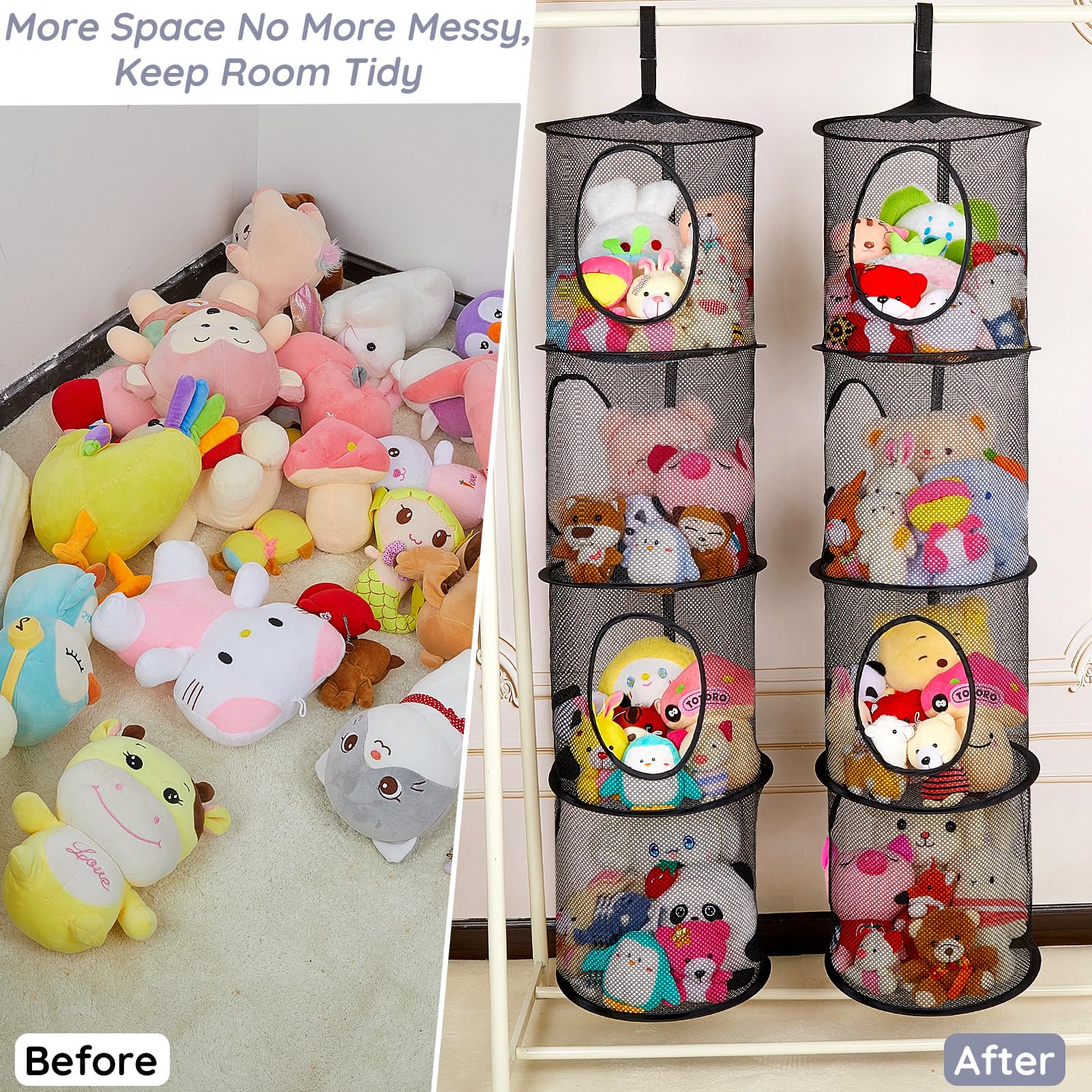 Basumee stuffed animals hammock 4-tiers packaging includes two organizers