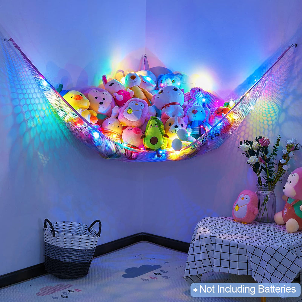 Basumee large-size hammock holds plush toys for organized kids' space.