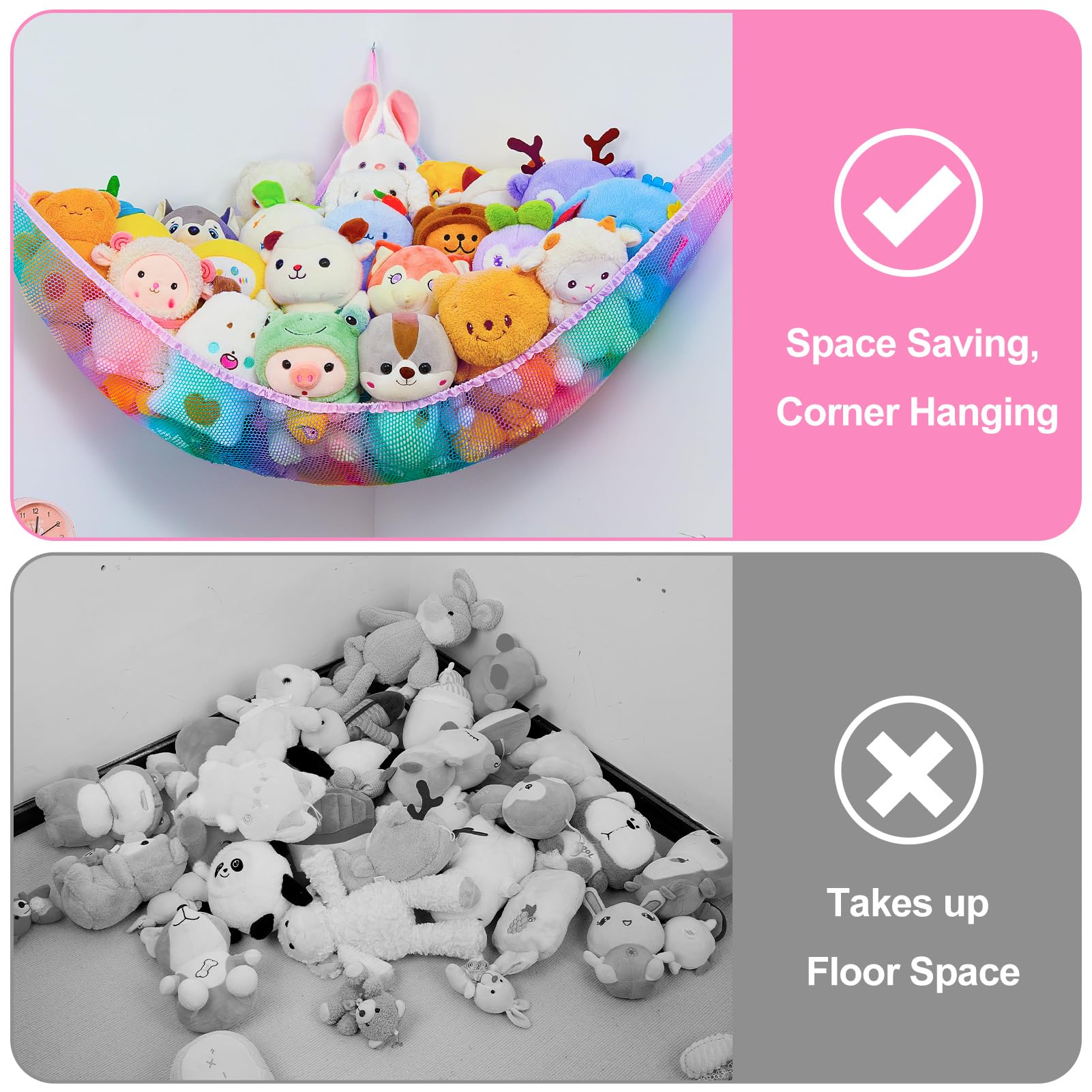Basumee stuffed animals hammock LED light panel adds decorative glow for playroom.