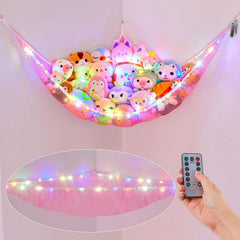 Basumee stuffed animals hammock with LED light brightens toy display and organization.