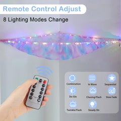 Basumee hammock with LED light and remote demonstrates ambient lighting in playroom.