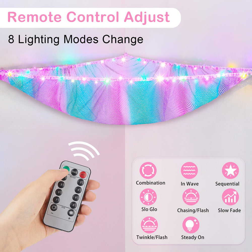 Basumee stuffed animals hammock remote-control lighting enhances kid-friendly ambiance.