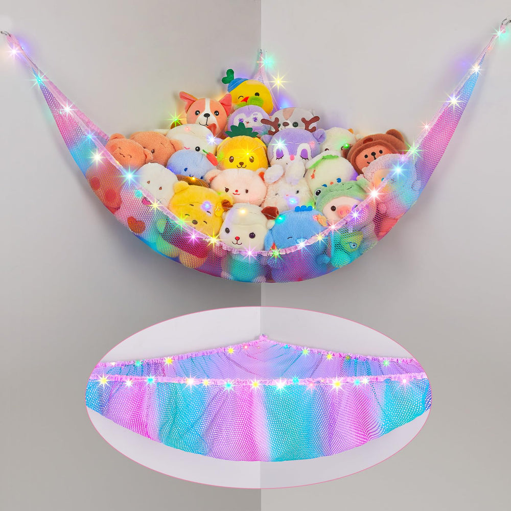 Basumee stuffed animals hammock-keep-toys-visible-during-cleanups with flexible hang height.