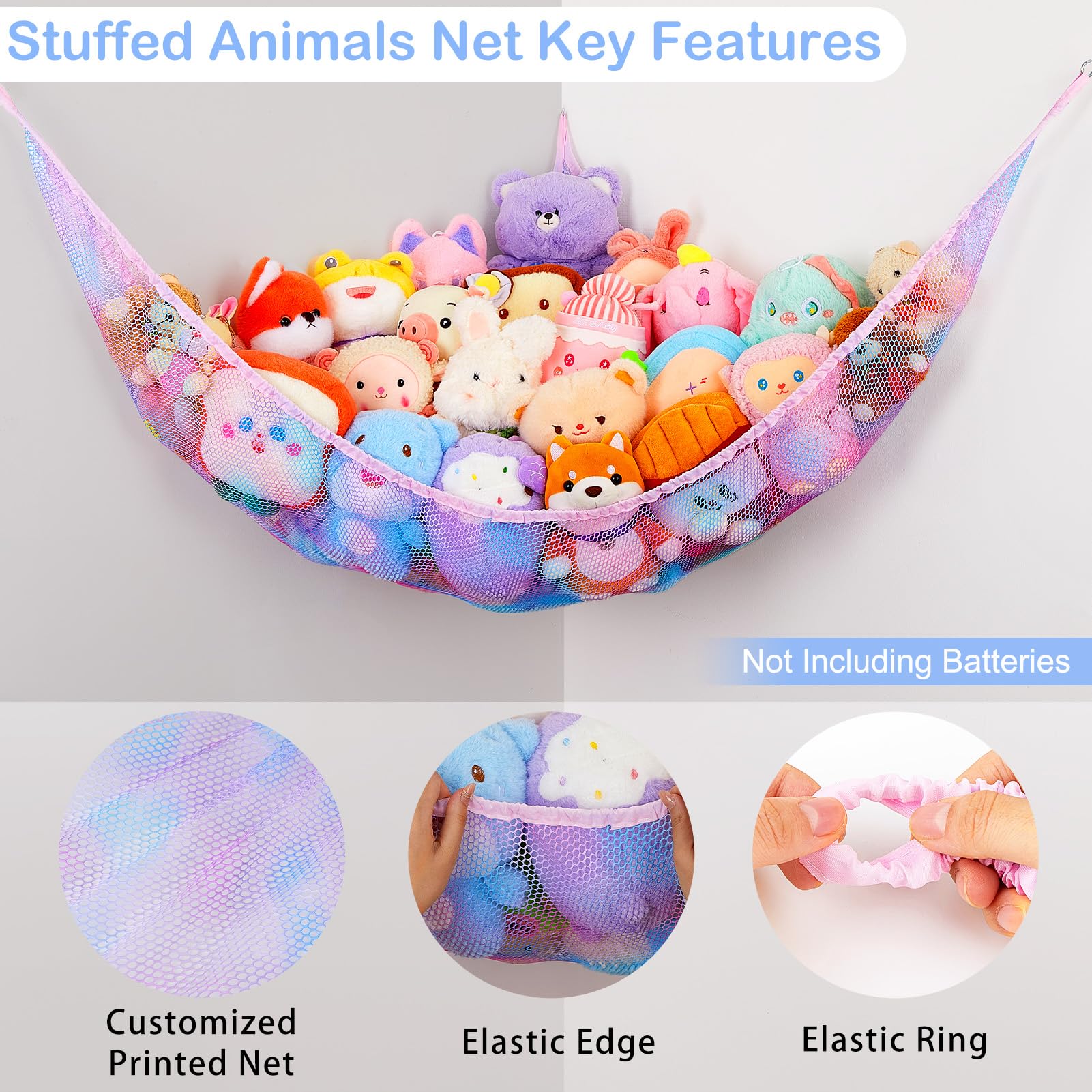 Basumee X-Large hammock fits more toys for clutter-free play area.