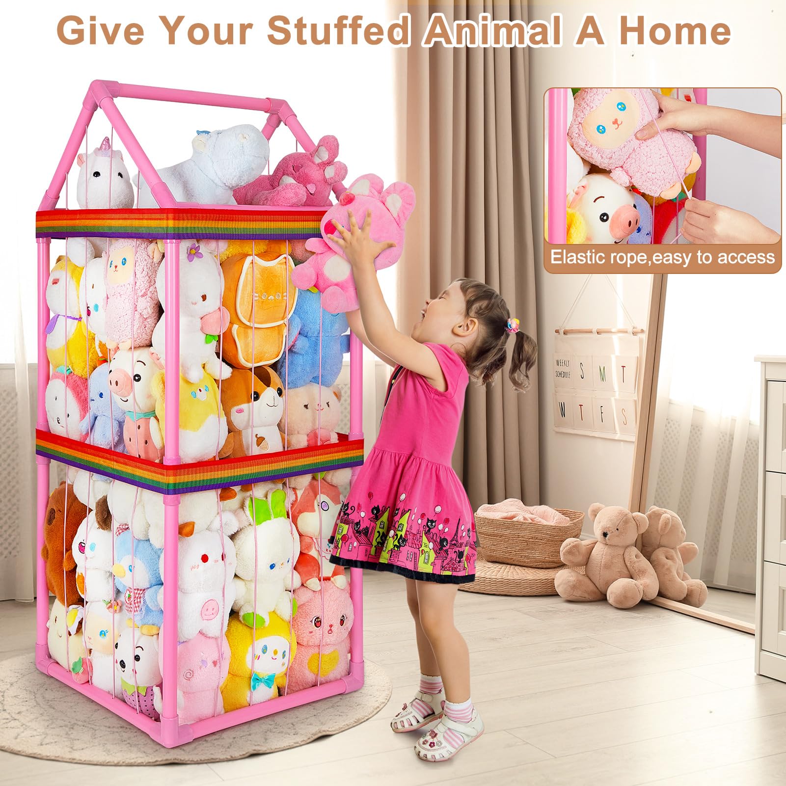 Basumee stuffed animals holder large capacity full shelf organization idea
