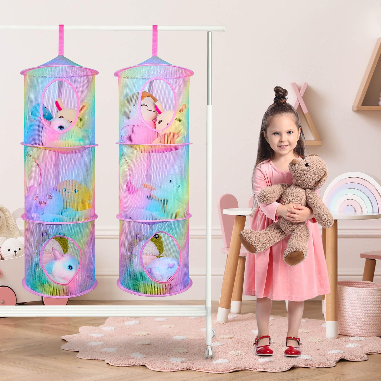 Basumee 3-tier hammock keeps plushies within reach and visible