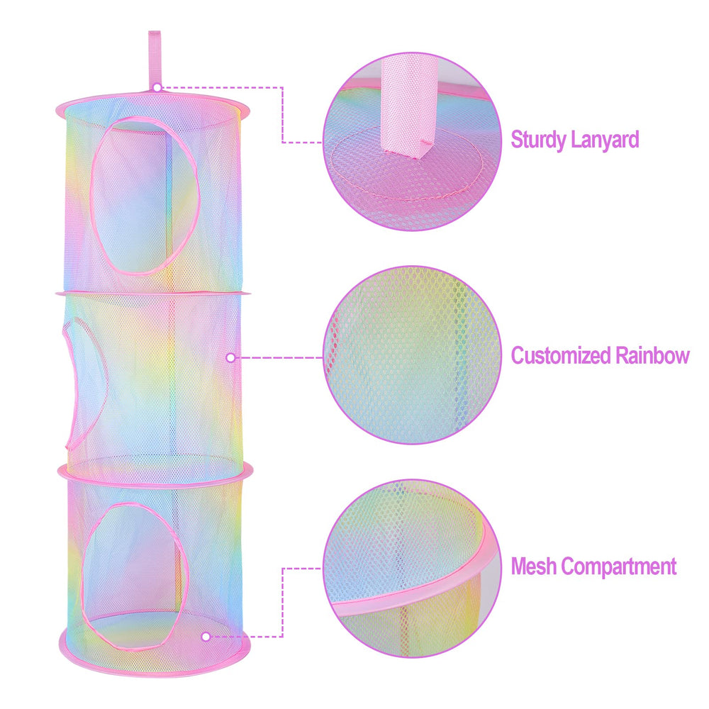 Basumee 4-tier hanging net offers organized storage for plush toys