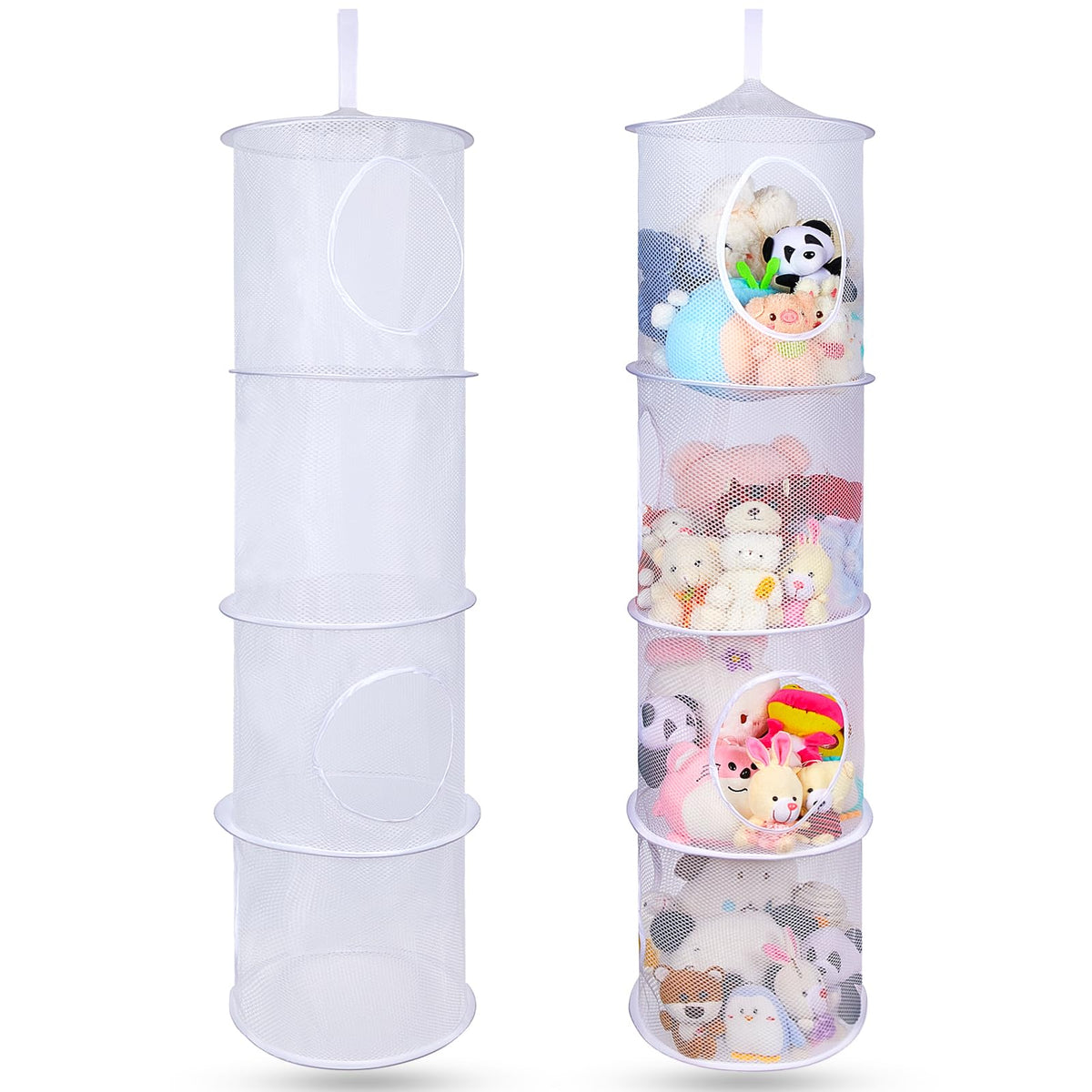 Basumee stuffed animals net hammock 2-pack four-tier white for clutter-free toy storage