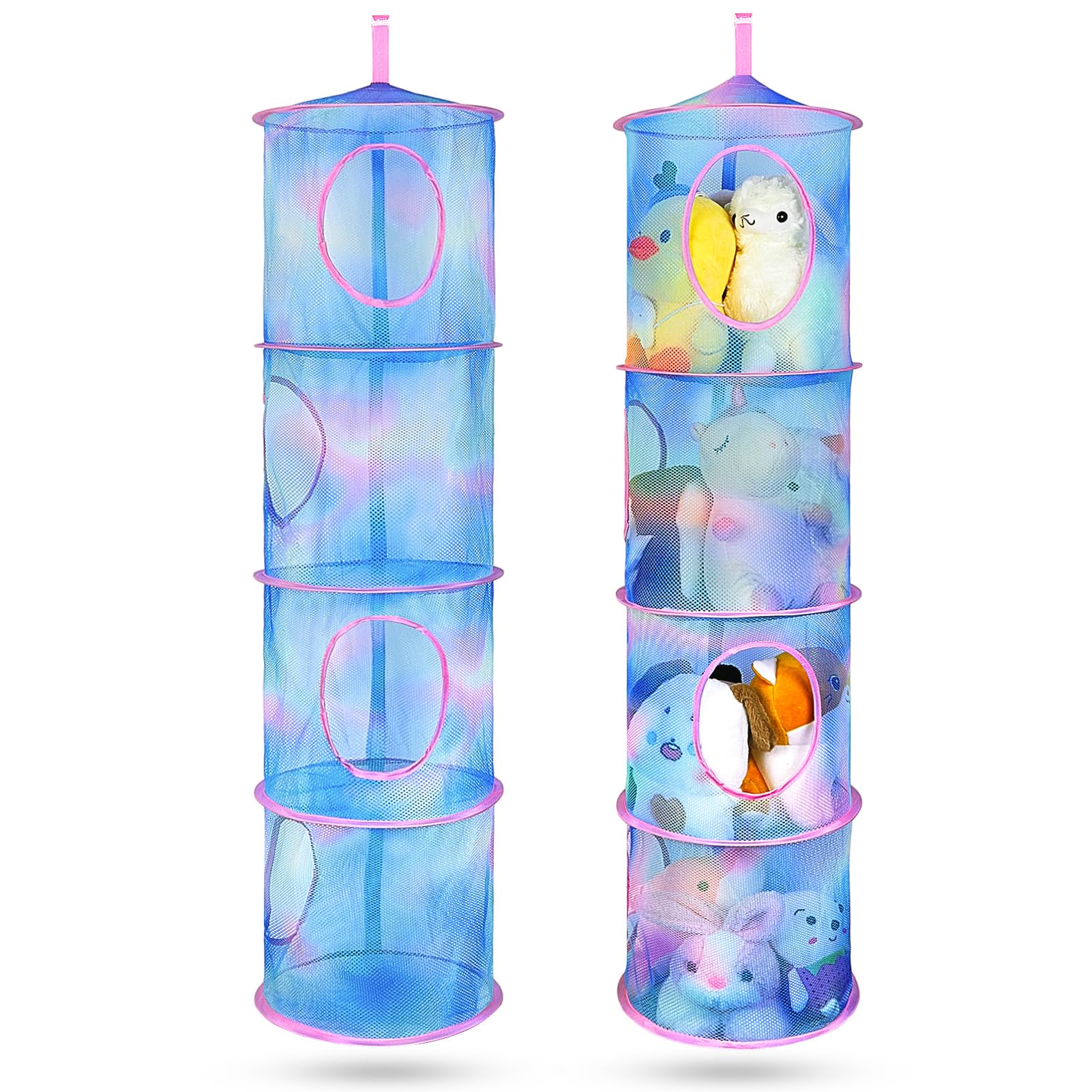 Basumee stuffed animals net hammock two-pack setup for space-saving plush toy storage.
