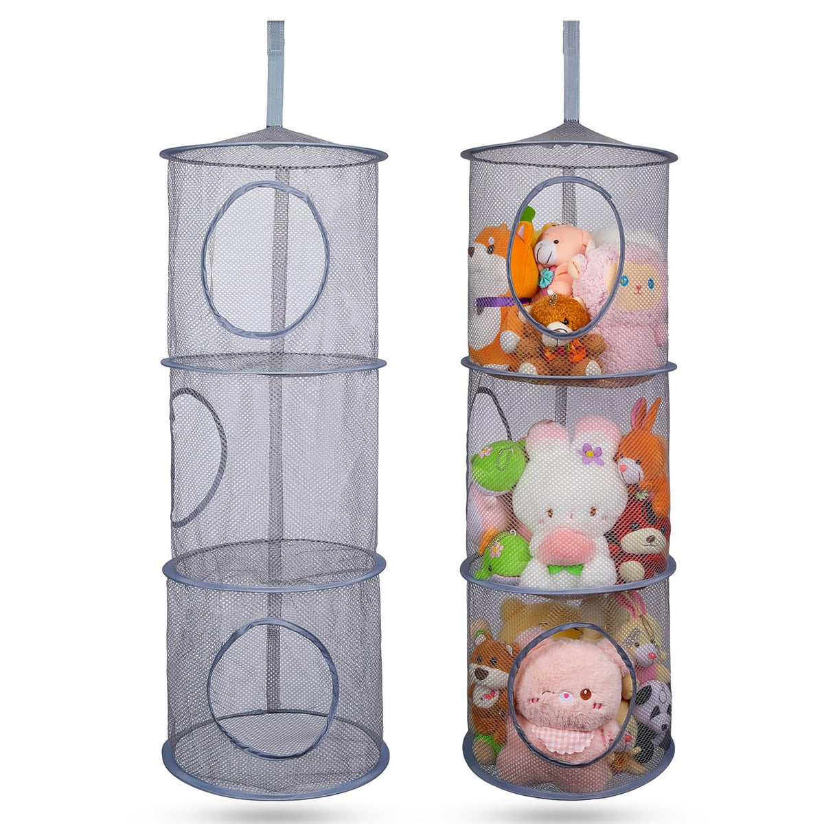 Basumee stuffed animals net hammock offers visible plush storage in gray for quick toy finding.