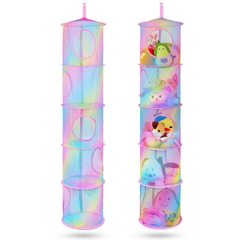 Basumee stuffed animals net hammock closed view shows durable mesh for easy plush storage.
