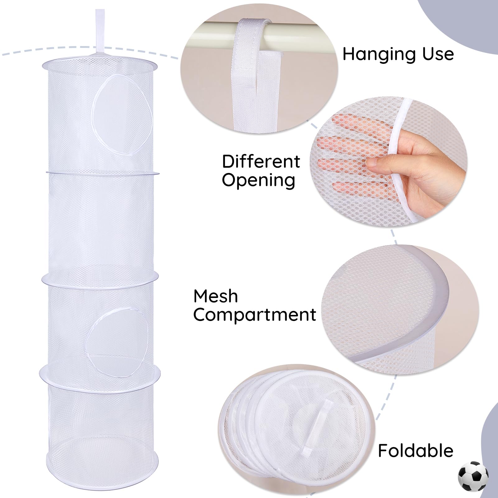 Basumee mesh storage close-up reveals visible compartments for toys