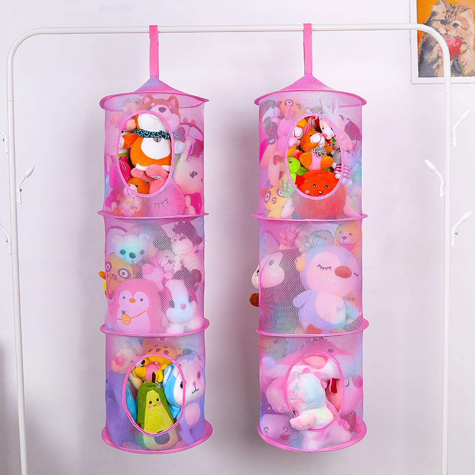 Basumee stuffed animals net hammock mesh closeup highlights see-through compartments for quick plush search