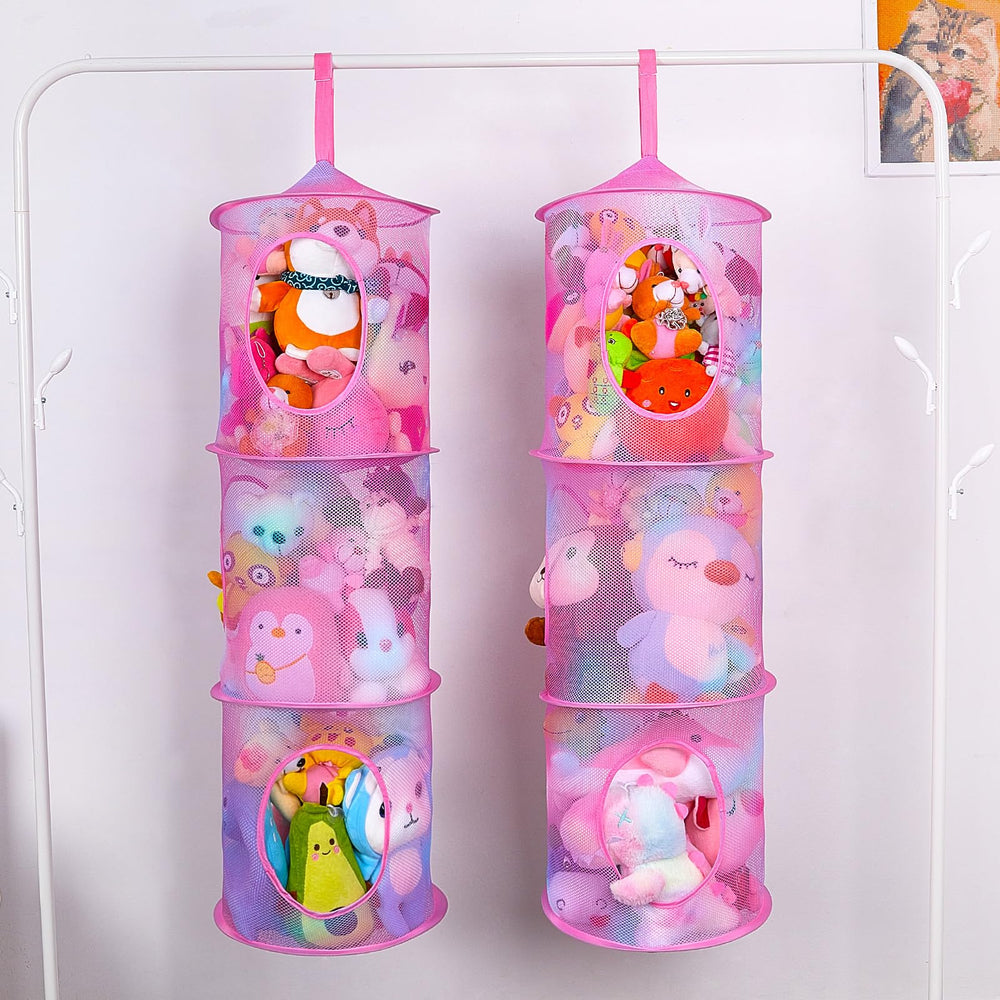 Basumee stuffed animals net hammock mesh closeup highlights see-through compartments for quick plush search