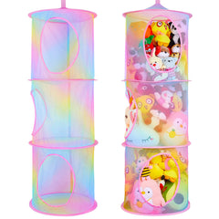 Basumee stuffed animals net rainbow hammock organizes plushies neatly in playroom
