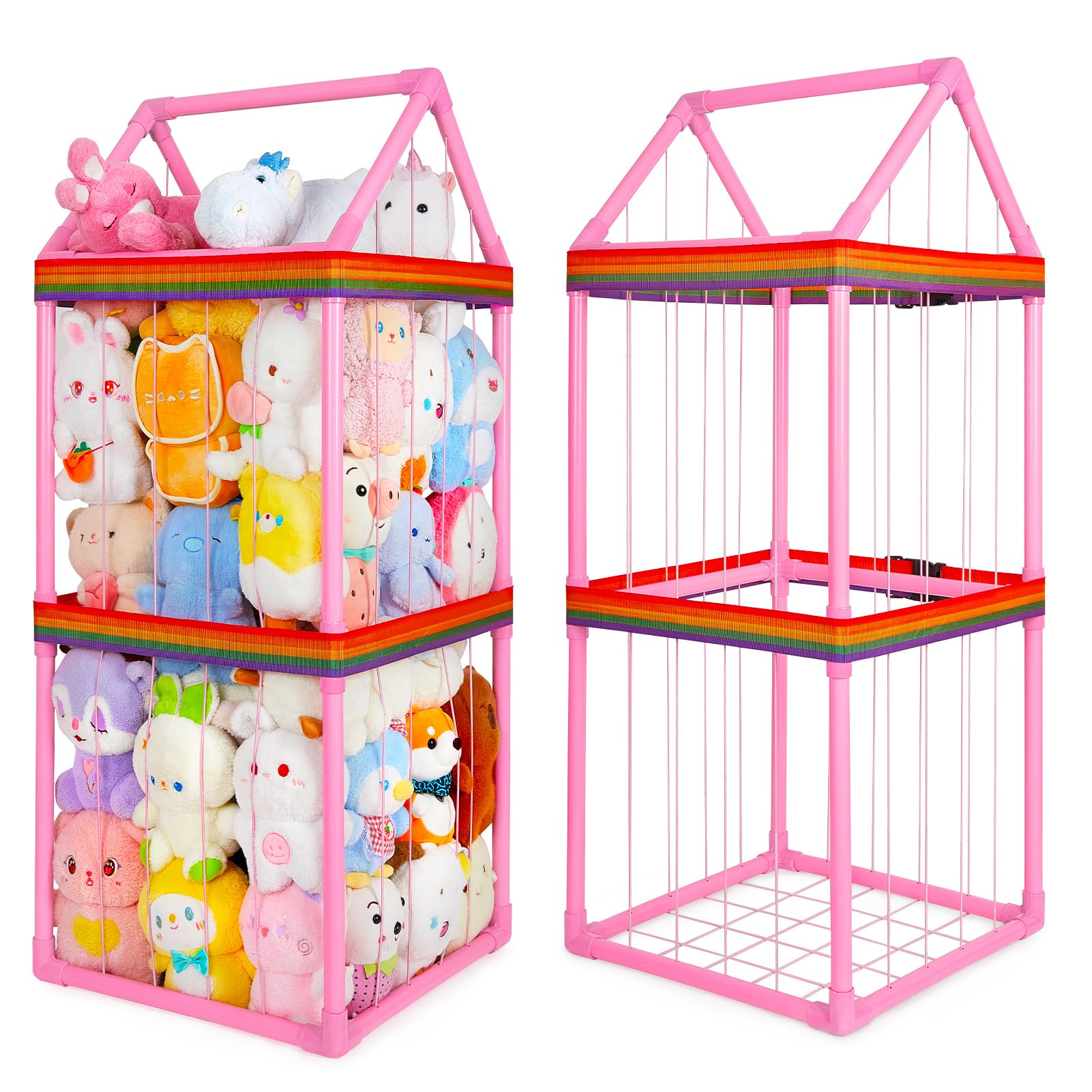 Basumee stuffed animals storage house front view promotes a tidy kid's room