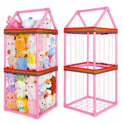 Basumee stuffed animals storage house front view promotes a tidy kid's room