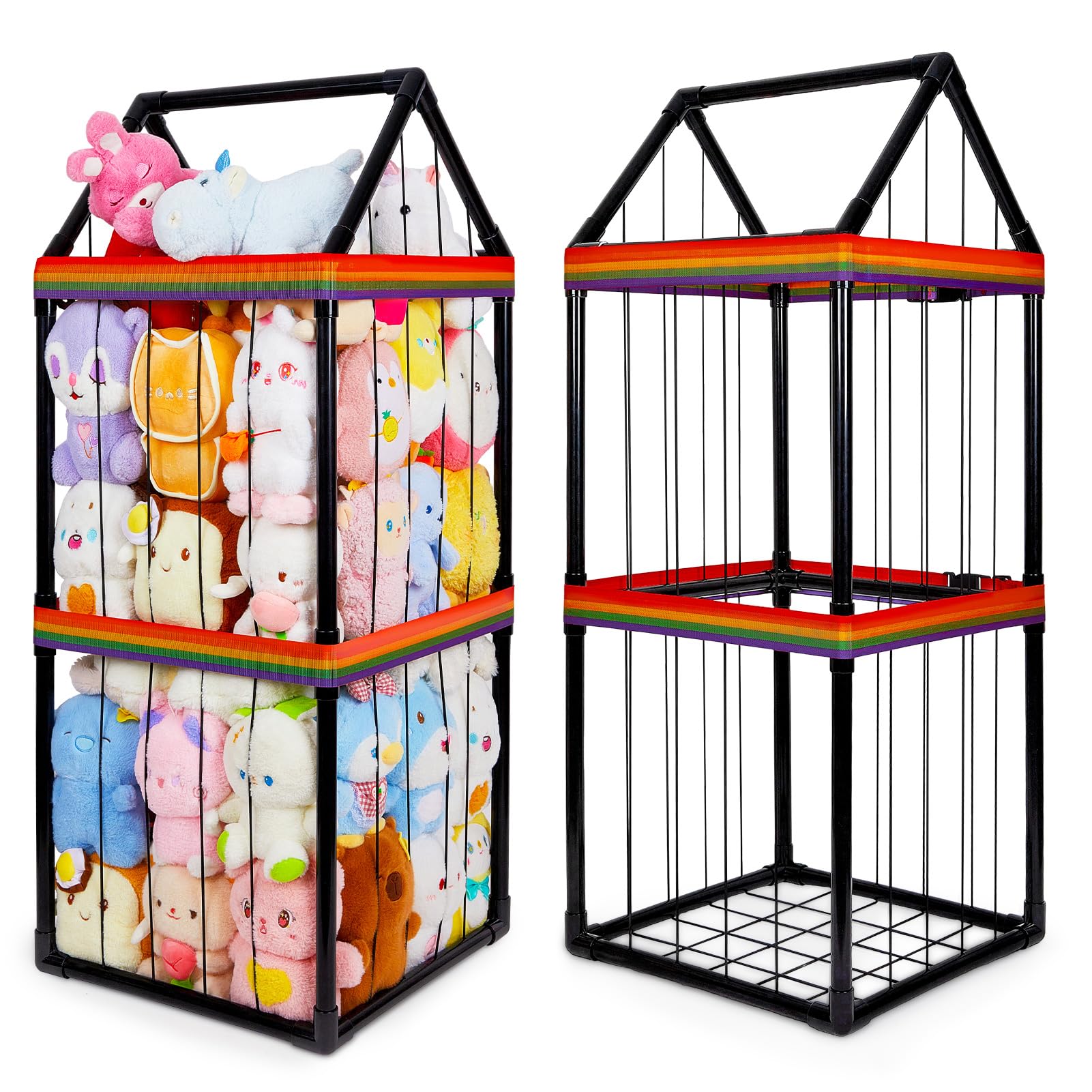 Basumee stuffed animals storage zoo house design shown in playroom enhances kid-friendly organization.