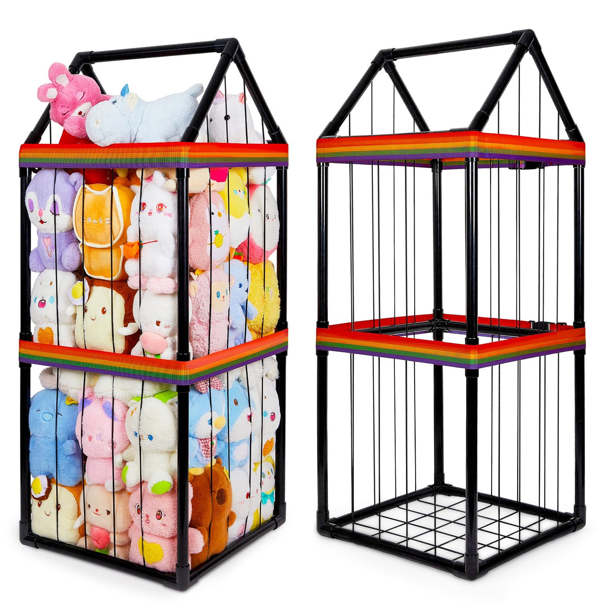 Basumee stuffed animals storage zoo house design shown in playroom enhances kid-friendly organization.