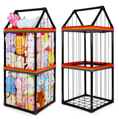 Basumee stuffed animals storage zoo house design shown in playroom enhances kid-friendly organization.