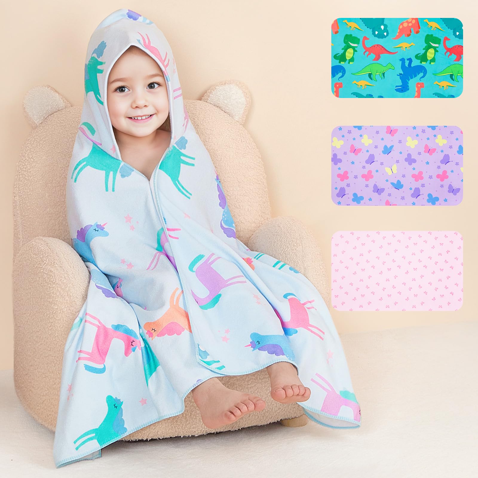 Basumee toddler hooded towel with soft microfiber for quick moisture absorption.