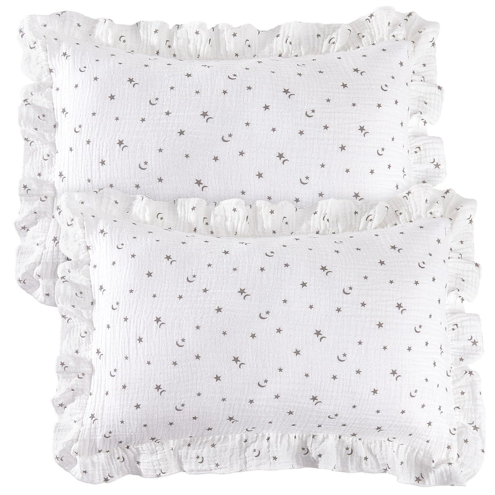 Basumee white-stars pattern enhances playful bedside styling.