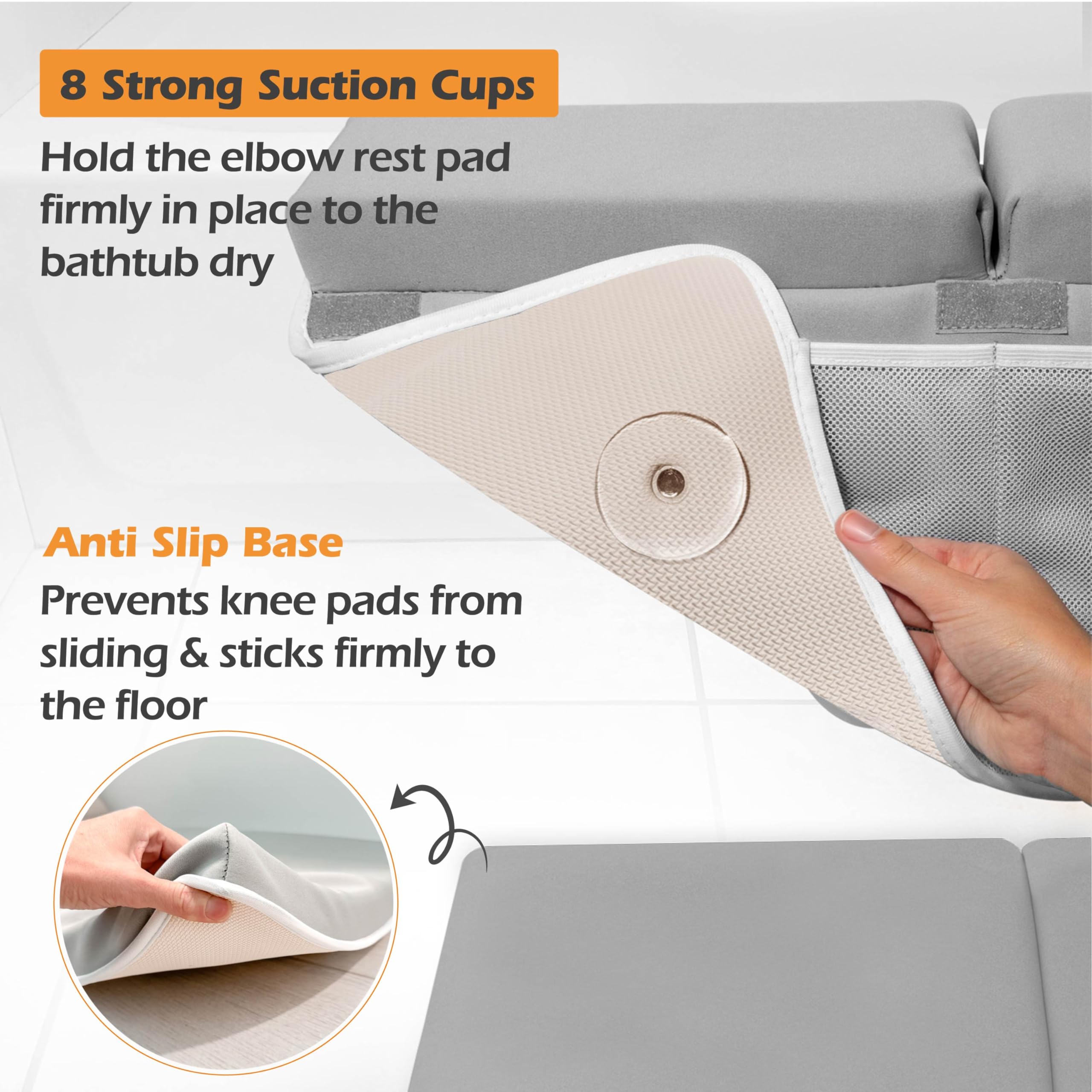 BATALEE elbow rest pad with mesh pockets keeps bath essentials organized.