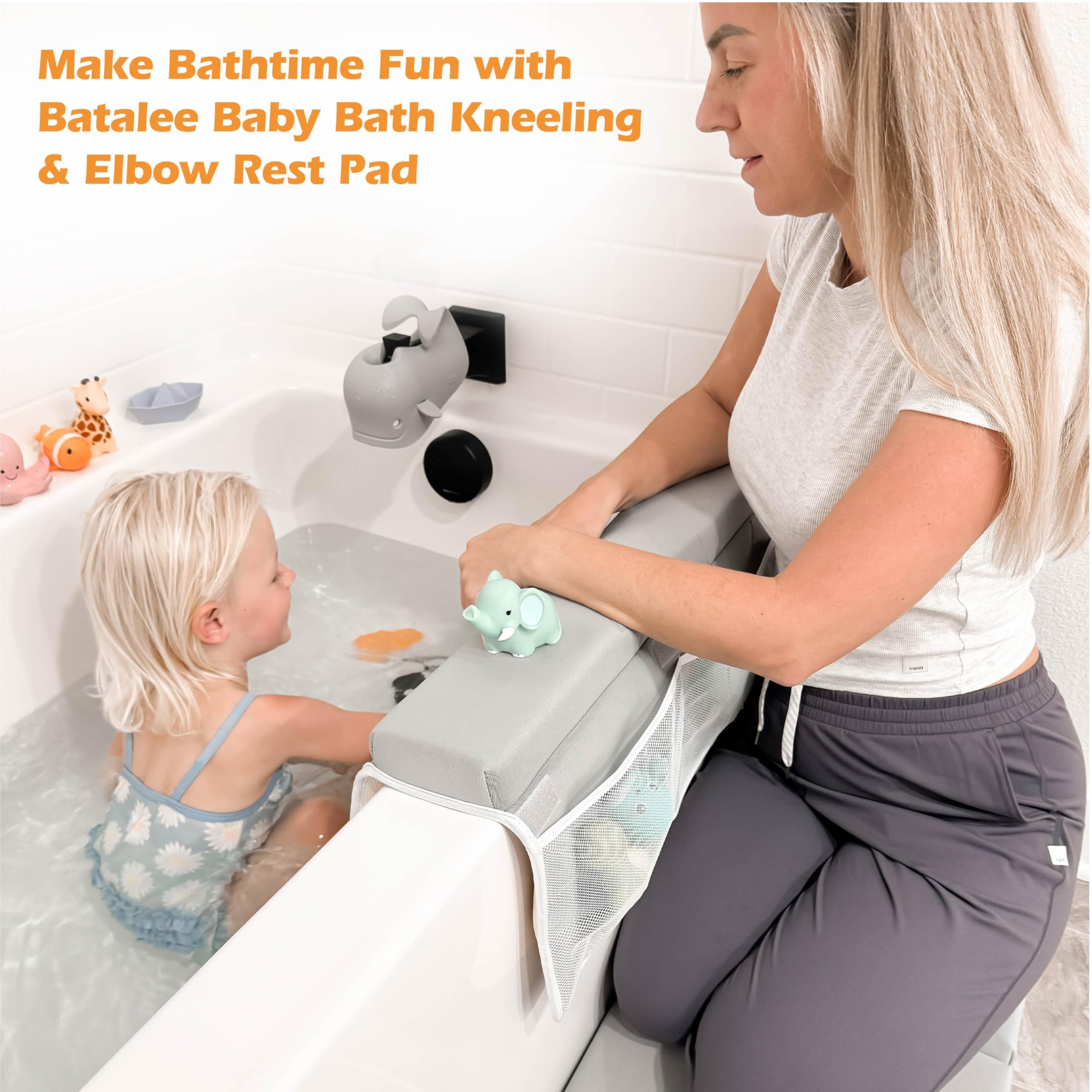 BATALEE elbow rest with mesh pockets for shampoo and toys.
