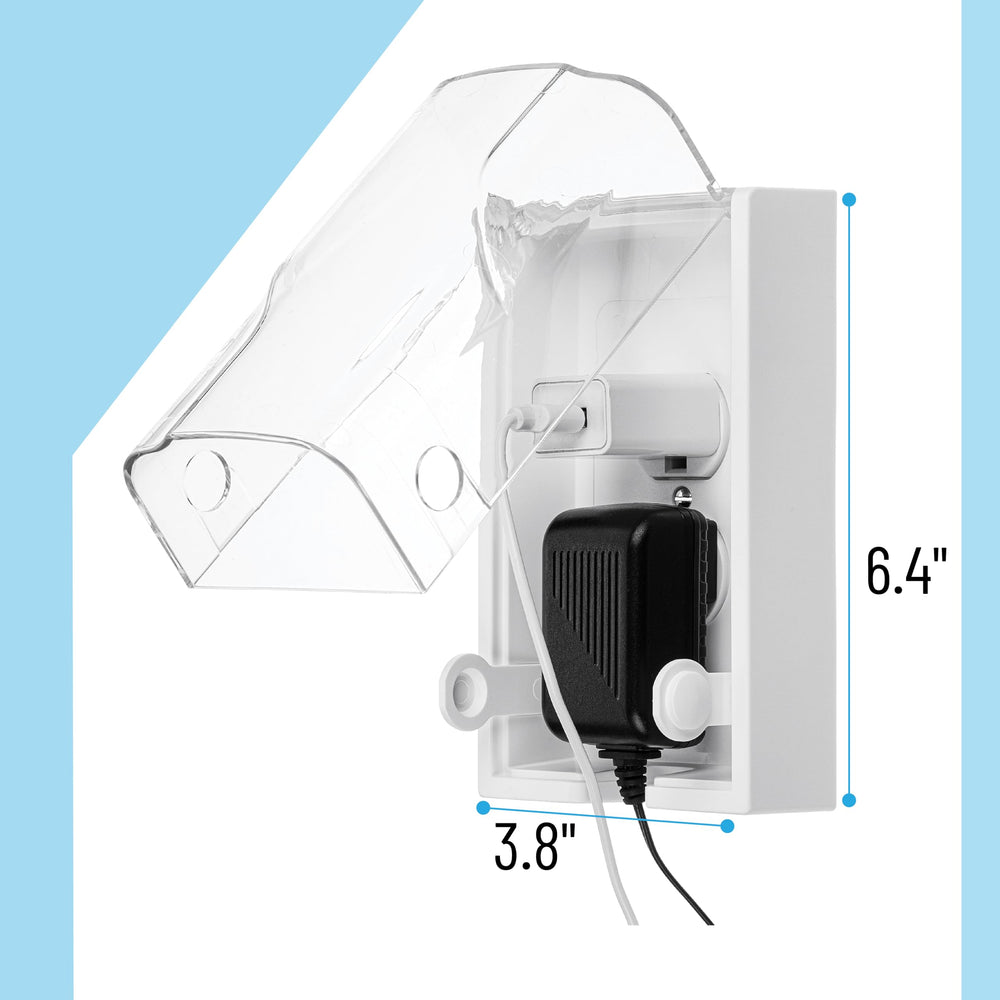 Bates Choice clear lid on outlet box for easy access while shielding plugs