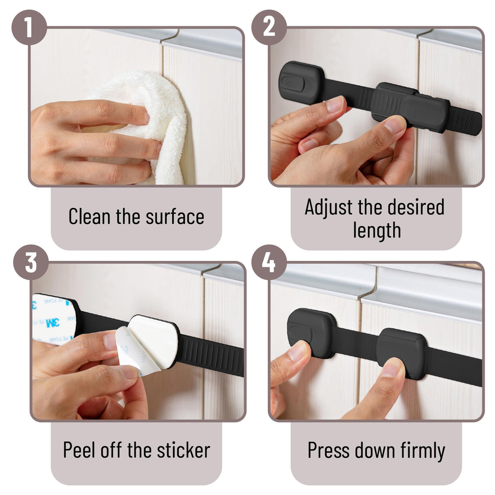 Bates Choice durable plastic cabinet locks with gentle surface contact.