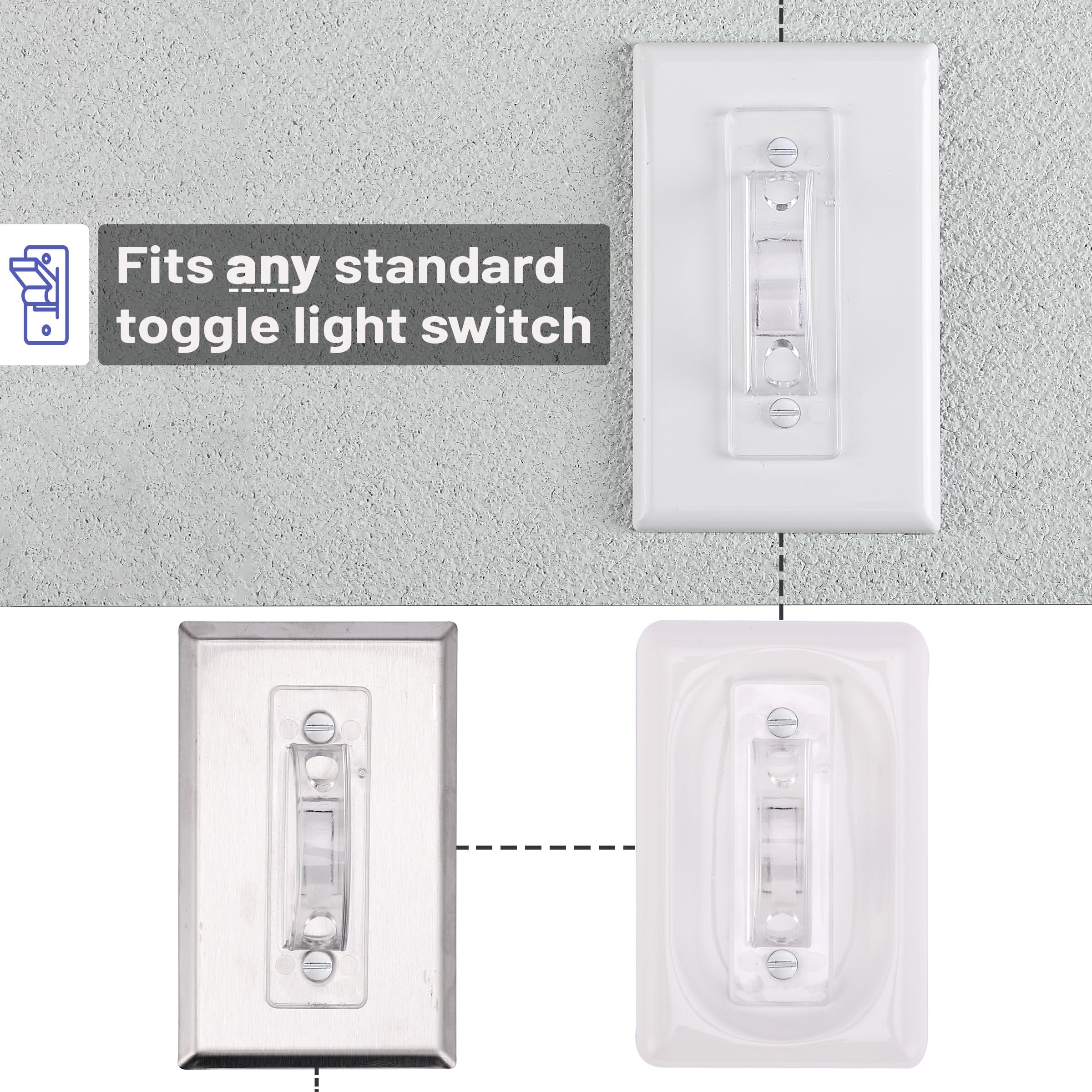 Bates Choice light switch guard on switch demonstrates unobtrusive protection