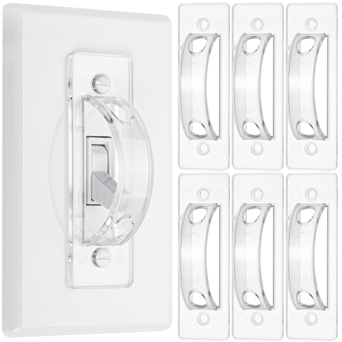 Bates Choice light switch guard pack six protects against accidental toggling with clear guards
