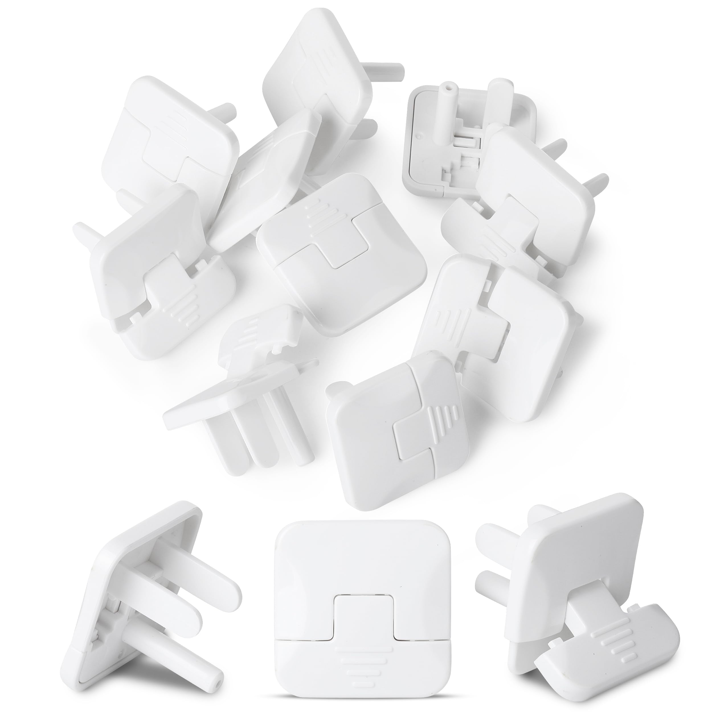 Bates Choice 10-pack white outlet covers with hidden pull handles for safe outlets.