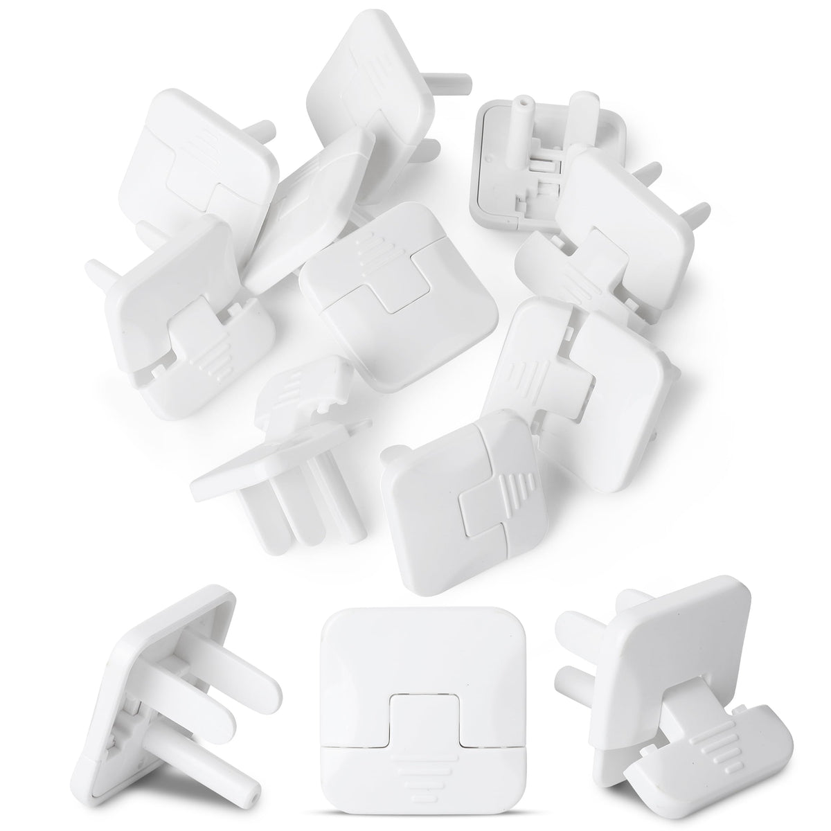 Bates Choice 10-pack white outlet covers with hidden pull handles for safe outlets.