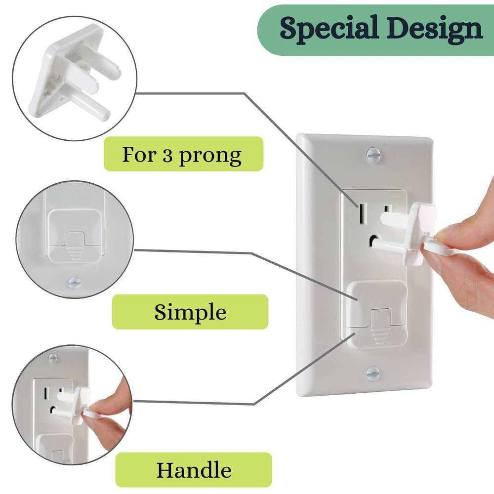 White Bates Choice 3-prong outlet covers protect standard outlets.