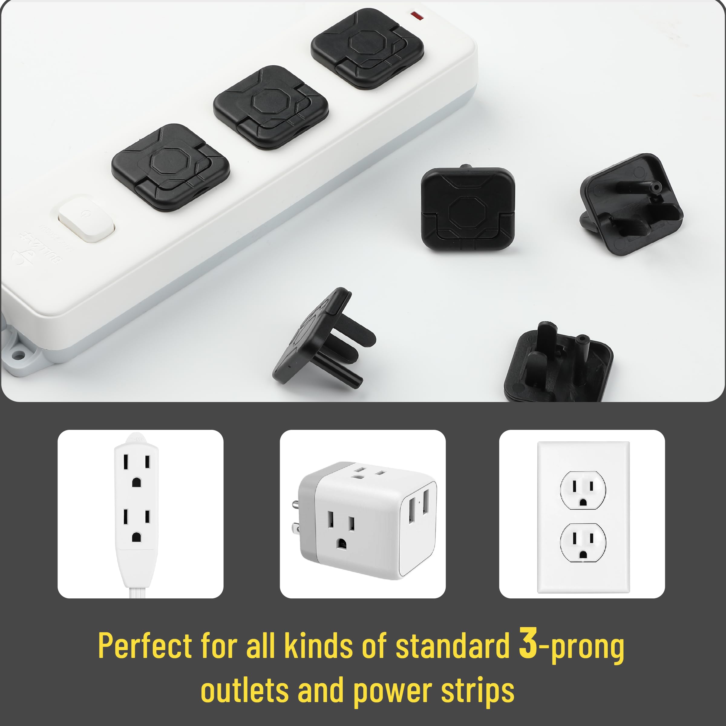 Bates Choice outlet covers black finish blends with decor.