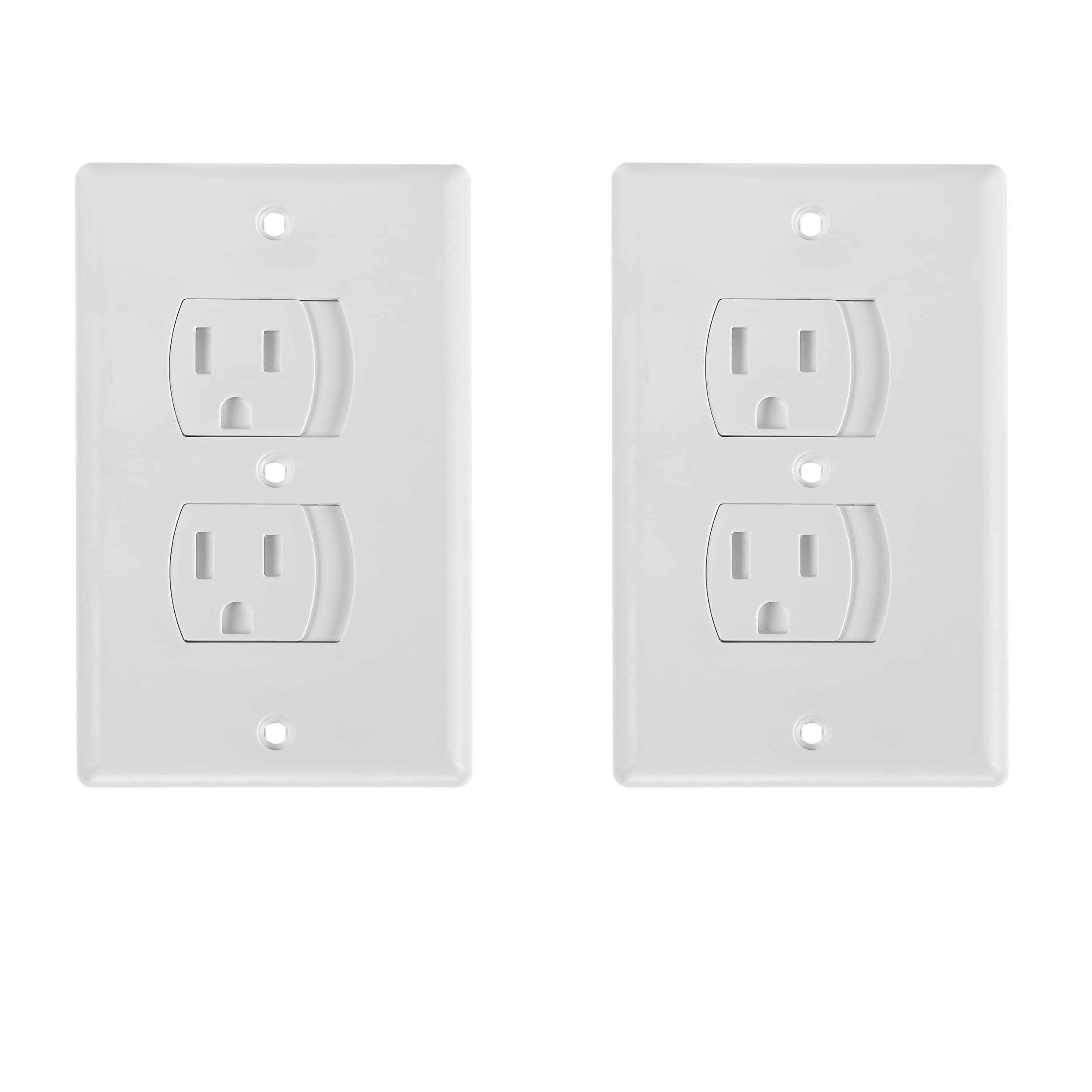 Bates Choice self-closing outlet cover 2-pack in white protects outlets from curious children.