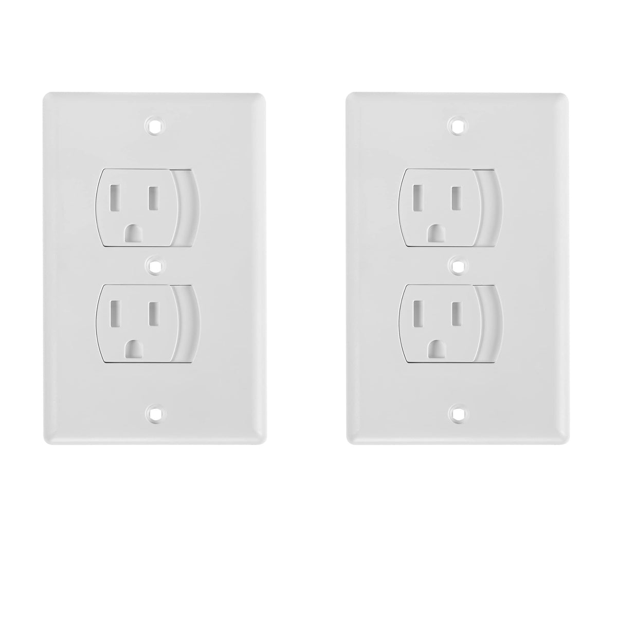 Bates Choice self-closing outlet cover 2-pack in white protects outlets from curious children.