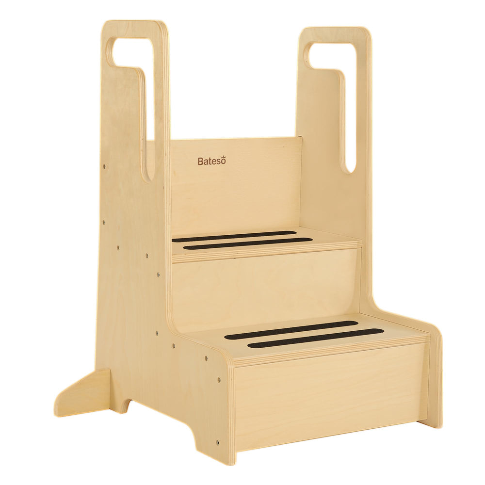 Bateso step stool two-step platform provides stable bathroom sink access for kids.