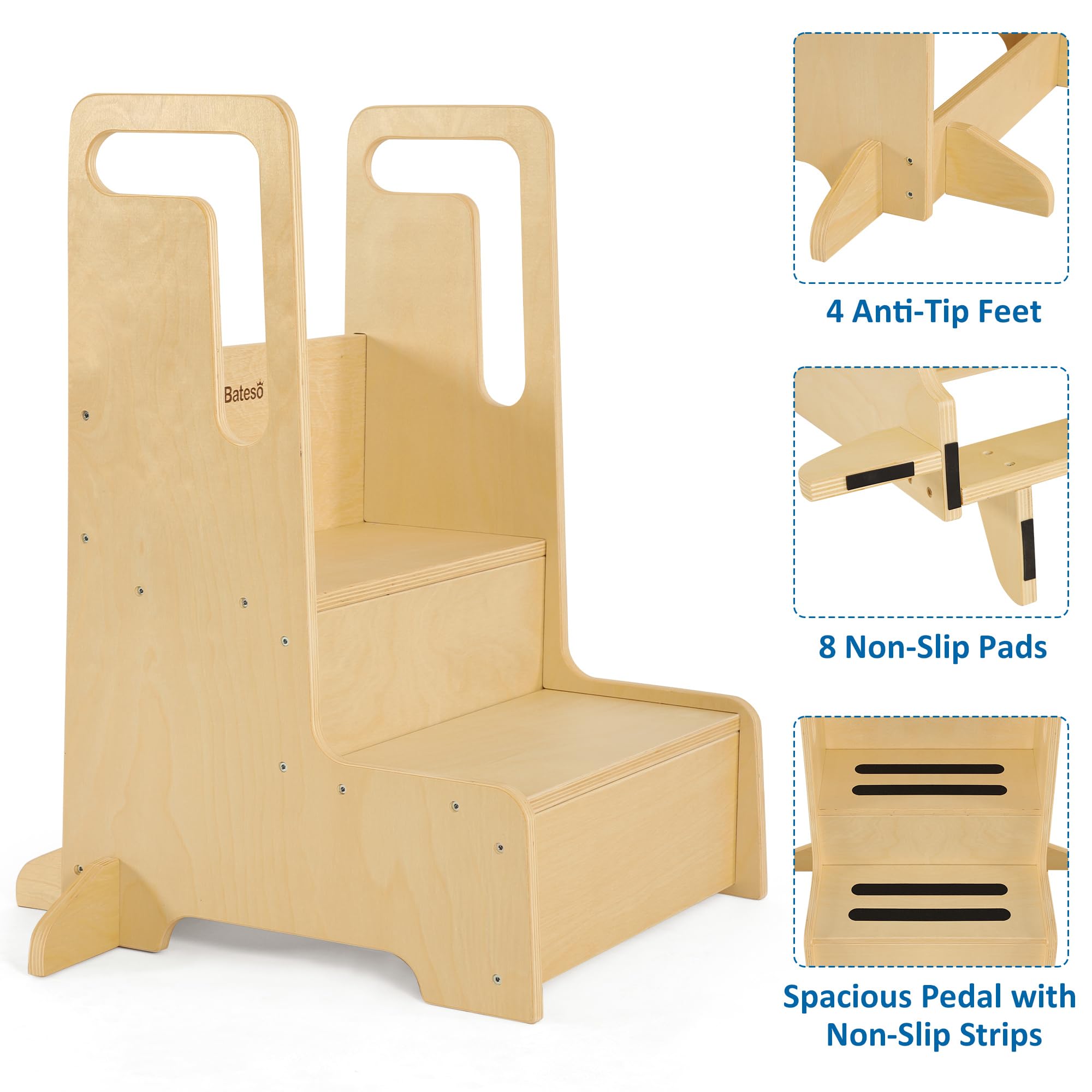 Bateso step stool waterproof surface cleans quickly after routines.