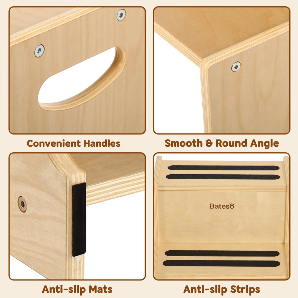 Bateso assembly-friendly wooden stool with rounded edges for worry-free setup