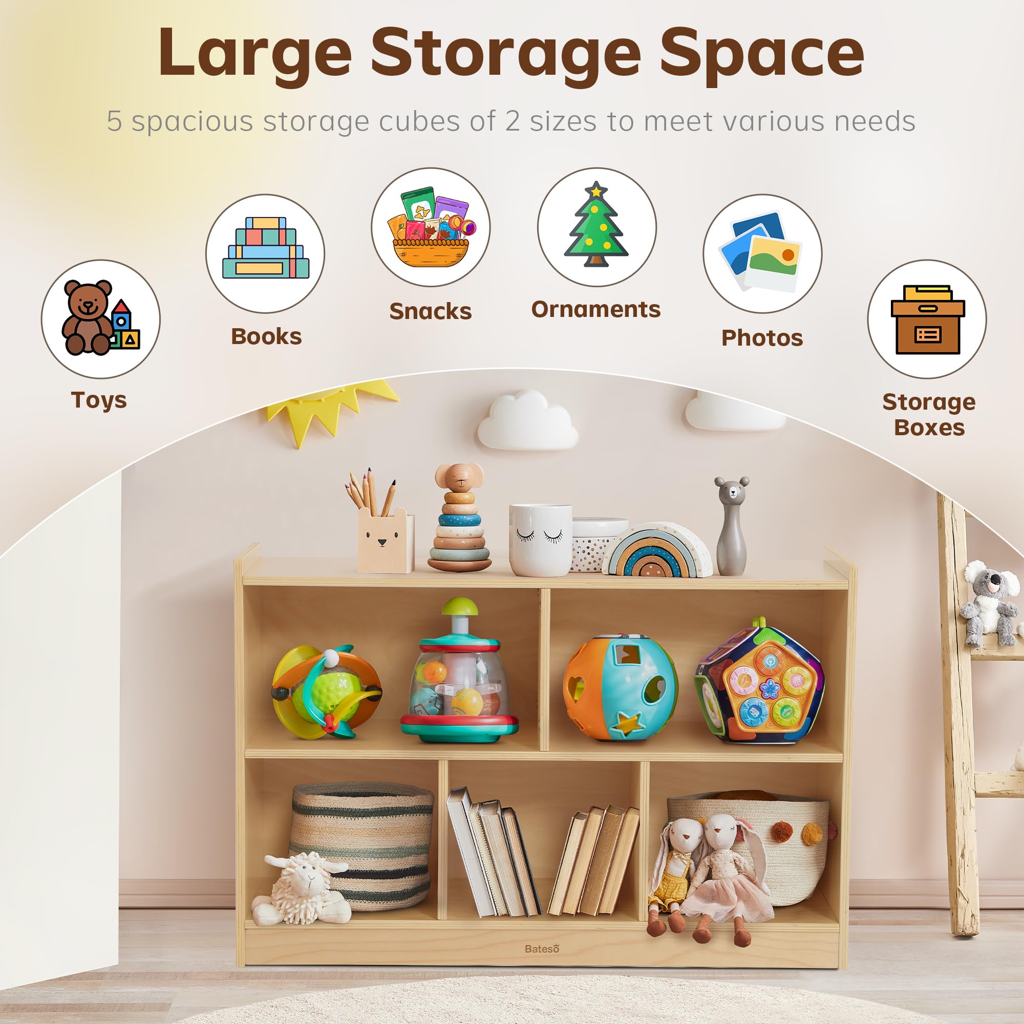 Bateso wooden cubby with scratch-resistant veneer for durable use.