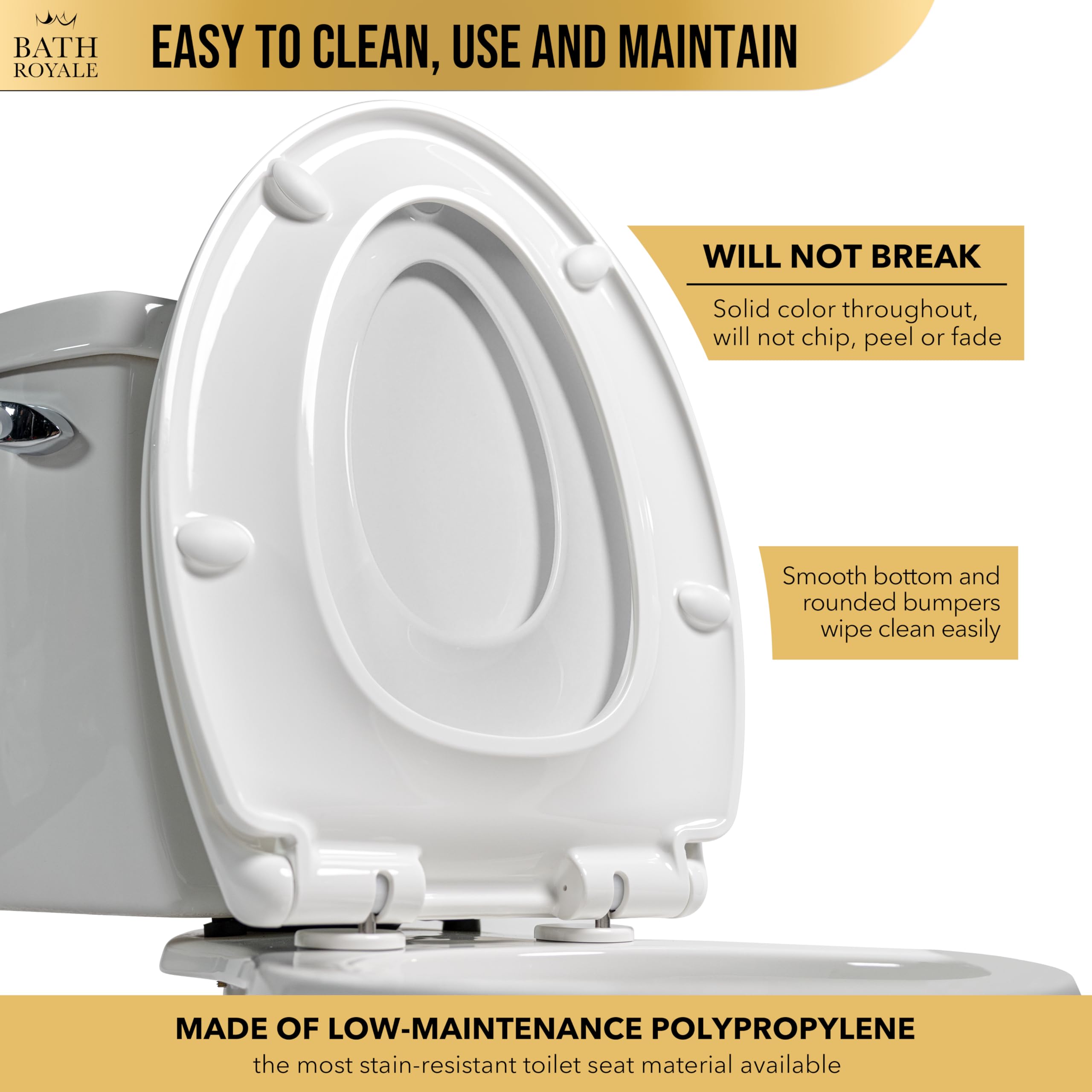 Bath Royale soft-close lid prevents slams and pinching fingers