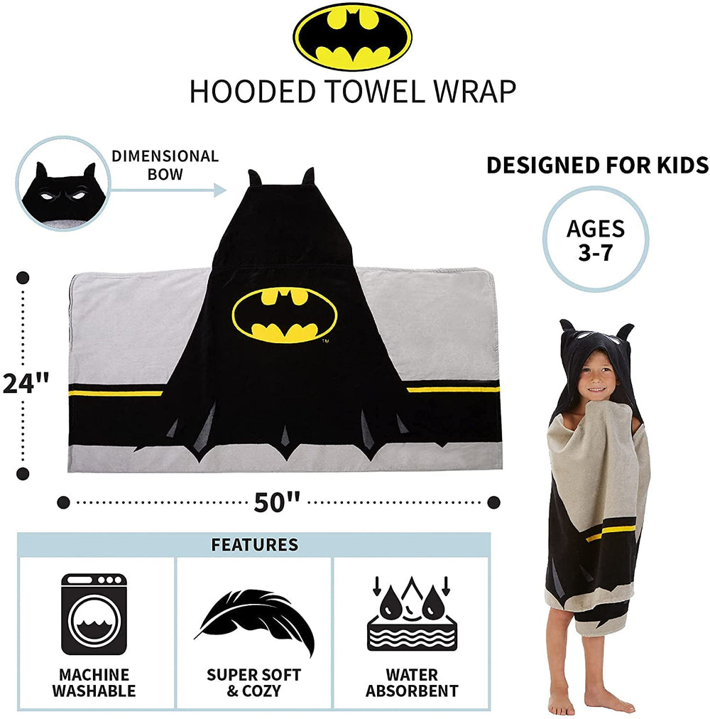 DC Comics Batman hooded towel wrap packaging image hints at gift-ready appeal.