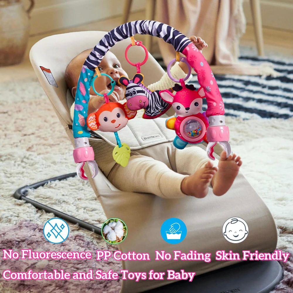 BATOHO crib mobile clip-on arch shows versatile setup on stroller or bassinet.