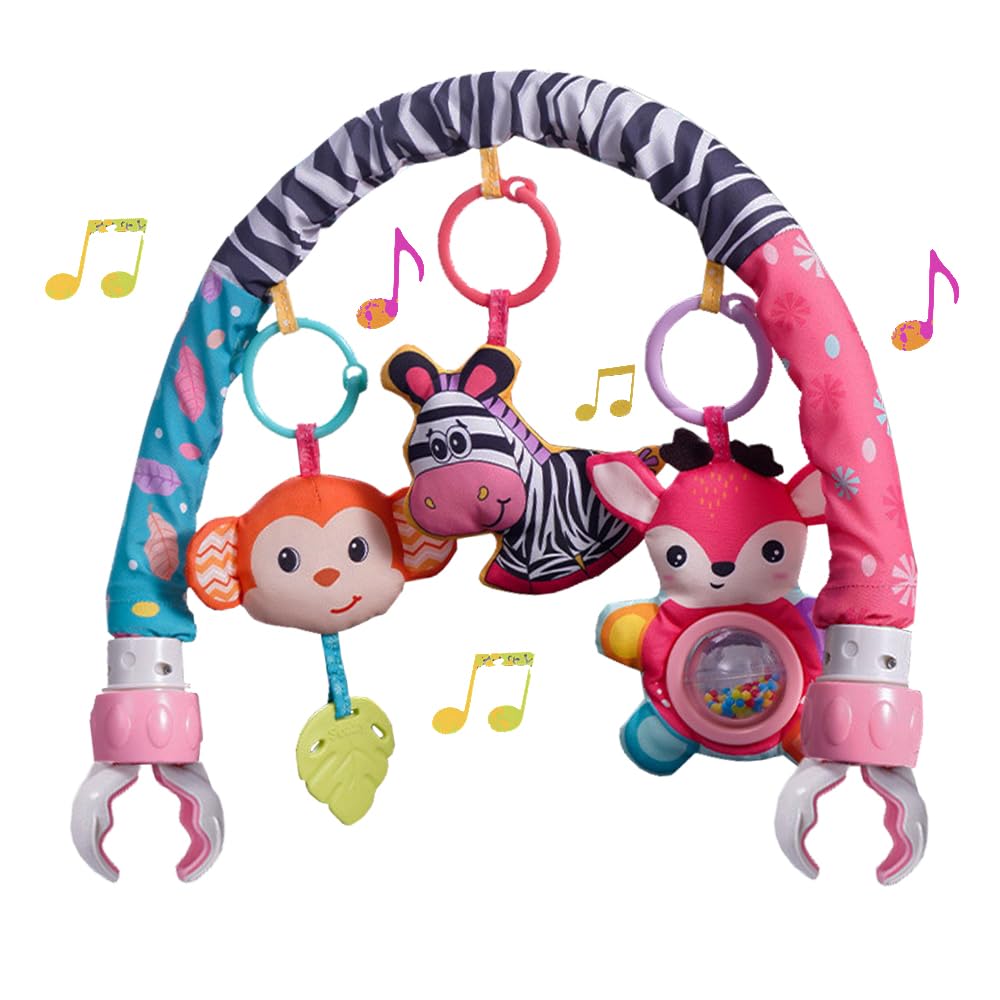 BATOHO crib mobile pink monkey music box encourages visual tracking and soothing tunes.