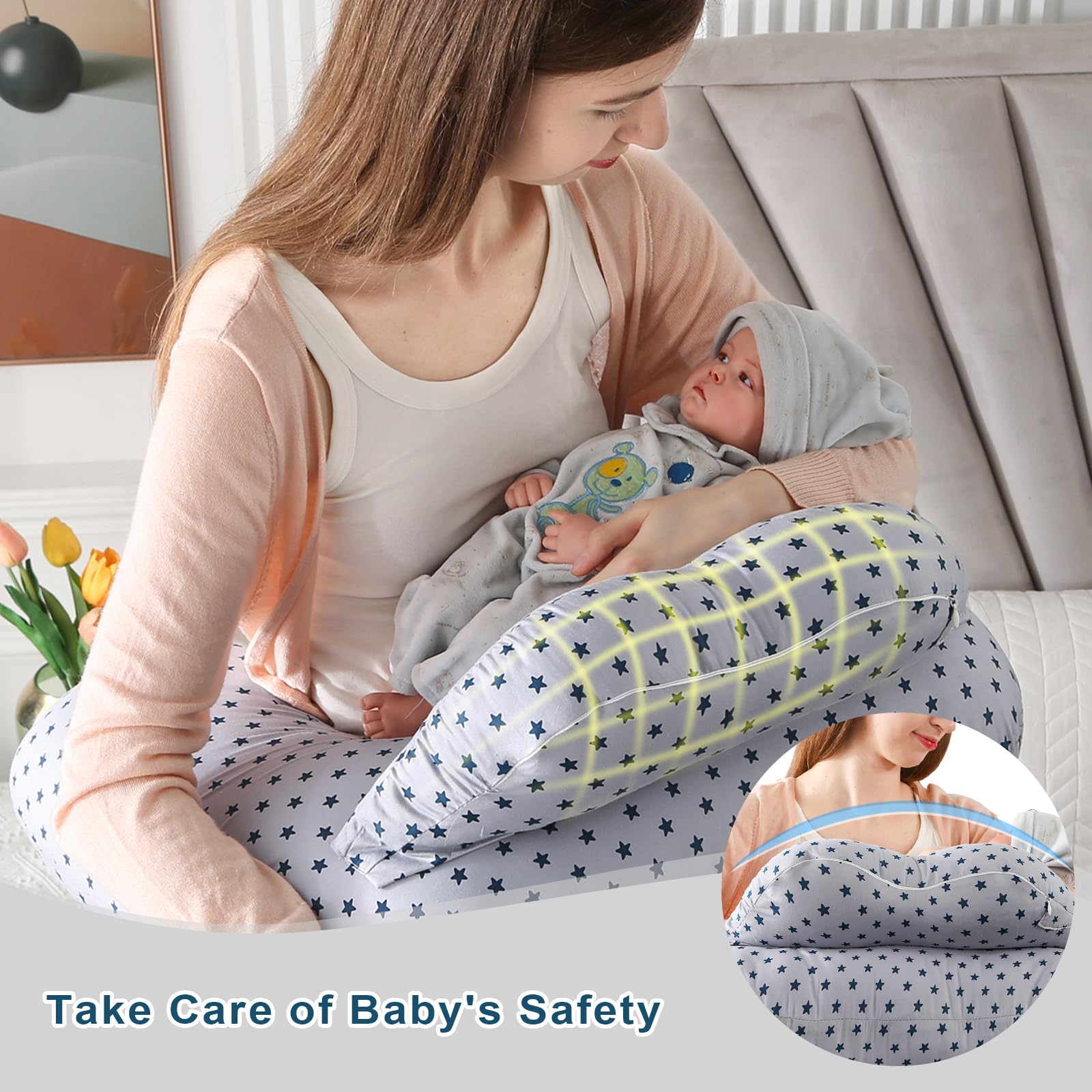 BATTOP nursing pillow cotton-cover provides soft, skin-friendly feel for mom and baby.